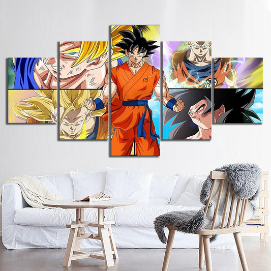 Dragon Ball - 5 Pieces Wall Art - Super Saiyan Goku - Printed Wall Pictures Home Decor - Dragon Ball Poster - Dragon Ball Canvas