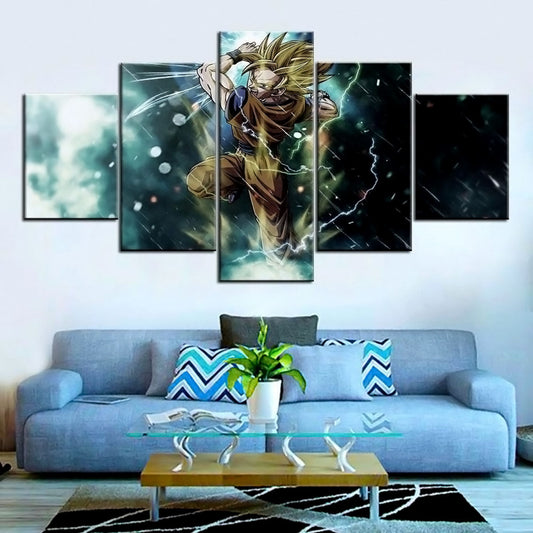 Dragon Ball - 5 Pieces Wall Art - Goku Super Saiyan 3 - Printed Wall Pictures Home Decor - Dragon Ball Poster - Dragon Ball Canvas