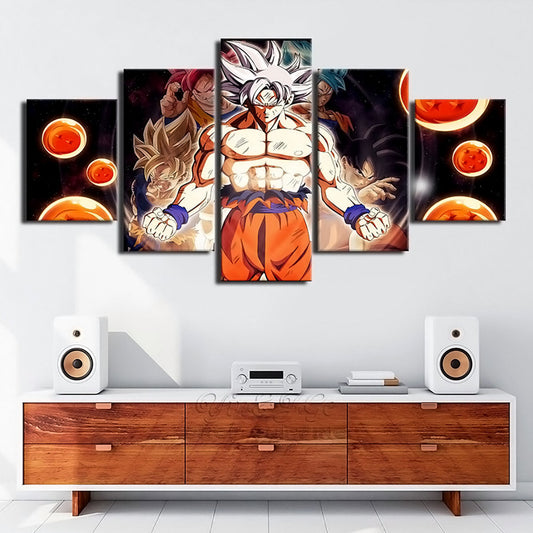 Dragon Ball - 5 Pieces Wall Art - Mastered Ultra Instinct Goku -Super Saiyan 3 - Super Saiyan Blue - Super Saiyan God - Printed Wall Pictures Home Decor - Dragon Ball Poster - Dragon Ball Canvas