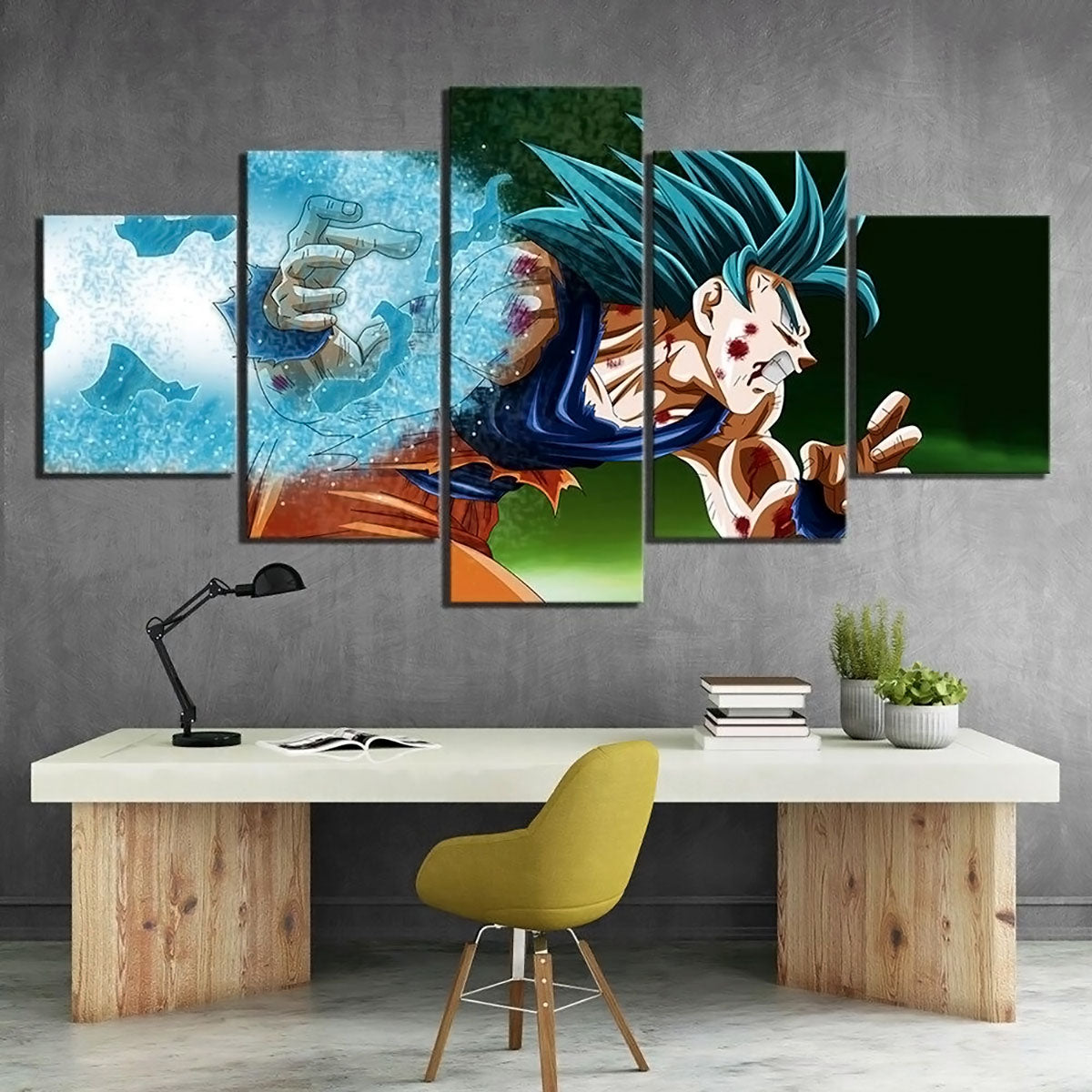 Dragon Ball - 5 Pieces Wall Art - Super Saiyan Blue Goku - Printed Wall Pictures Home Decor - Dragon Ball Poster - Dragon Ball Canvas