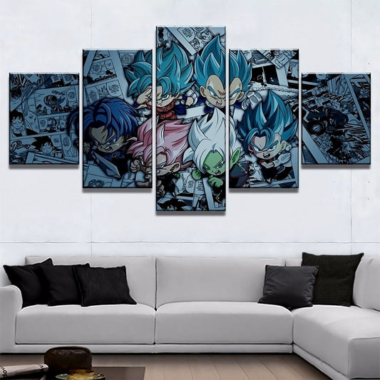Dragon Ball - 5 Pieces Wall Art - Goku - Vegeta - Super Saiyan Blue - Super Saiyan Rose - Trunk - Vegeto - Zamasu -Black Goku - Printed Wall Pictures Home Decor - Dragon Ball Poster - Dragon Ball Canvas