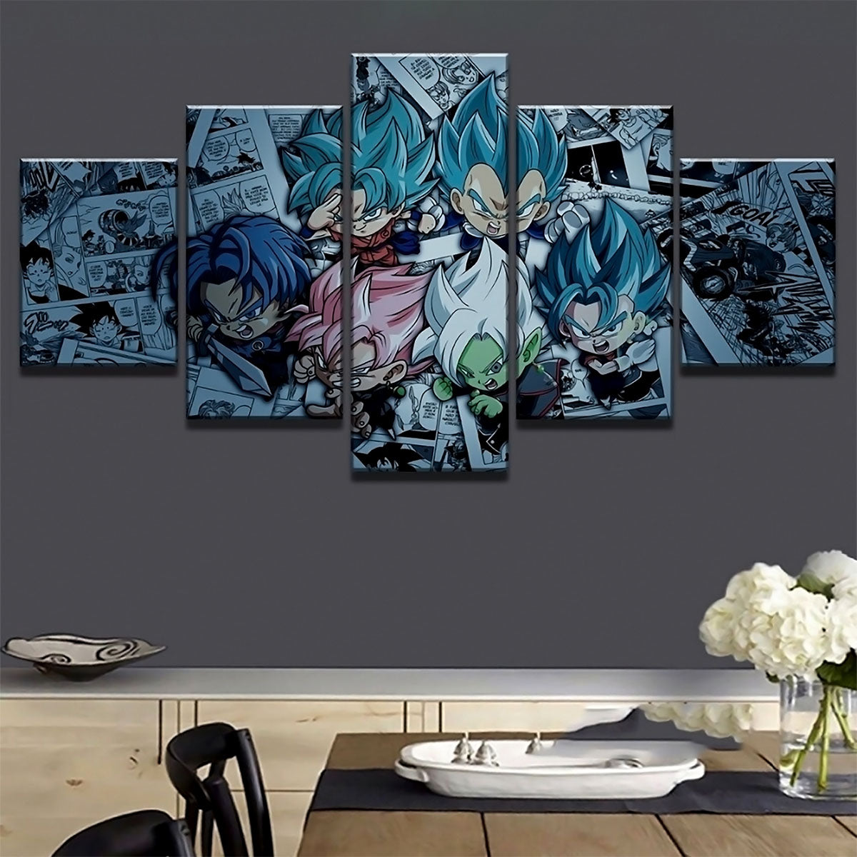 Dragon Ball - 5 Pieces Wall Art - Goku - Vegeta - Super Saiyan Blue - Super Saiyan Rose - Trunk - Vegeto - Zamasu -Black Goku - Printed Wall Pictures Home Decor - Dragon Ball Poster - Dragon Ball Canvas