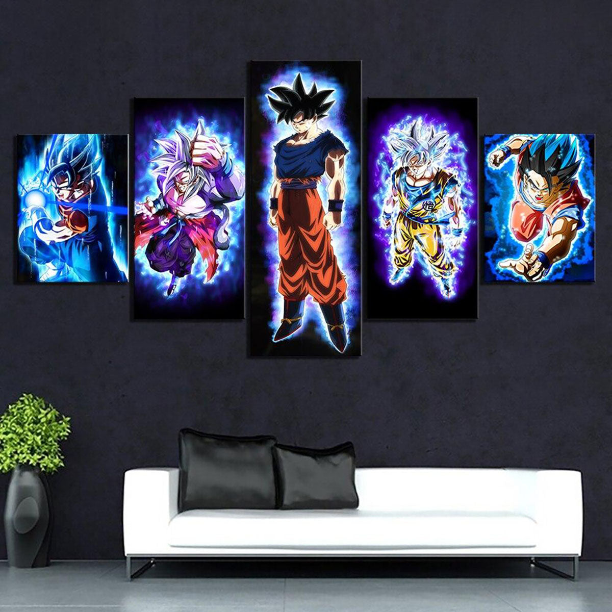 Dragon Ball Super Vegito Goku Ultra Instinct Canvas Wall Art - 5 Piece Split Panel DBZ Anime Poster - Ready to Hang Home Man Cave Decor - DR5148