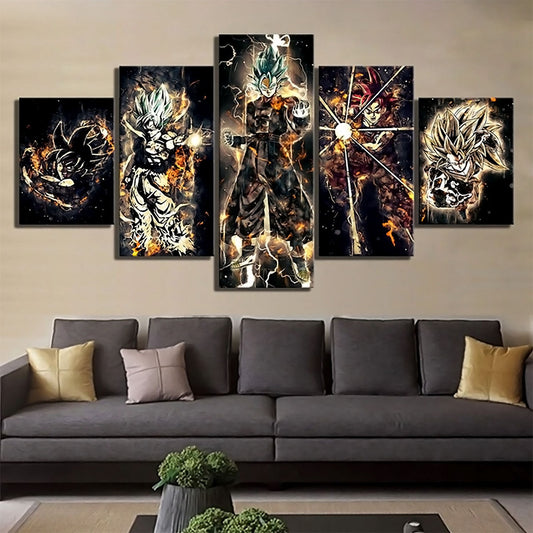 Dragon Ball - 5 Pieces Wall Art - Goku - Vegeto - Super Saiyan 3 - Super Saiyan God - Printed Wall Pictures Home Decor - Dragon Ball Poster - Dragon Ball Canvas