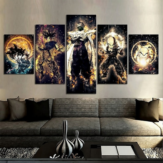 Dragon Ball - 5 Pieces Wall Art - Kid Goku - Black Goku - Picolo - Krillin - Printed Wall Pictures Home Decor - Dragon Ball Poster - Dragon Ball Canvas