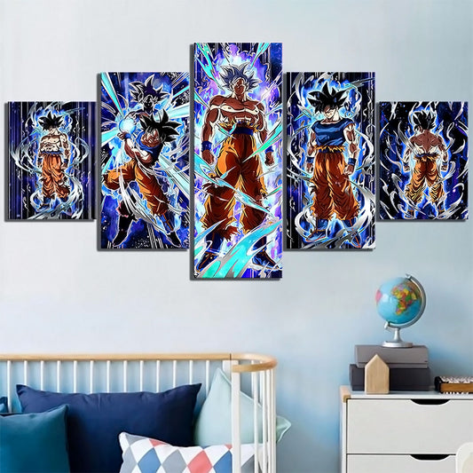 Dragon Ball - 5 Pieces Wall Art - Mastered Ultra Instinct Goku - Dragon Ball Super - Printed Wall Pictures Home Decor - Dragon Ball Poster - Dragon Ball Canvas