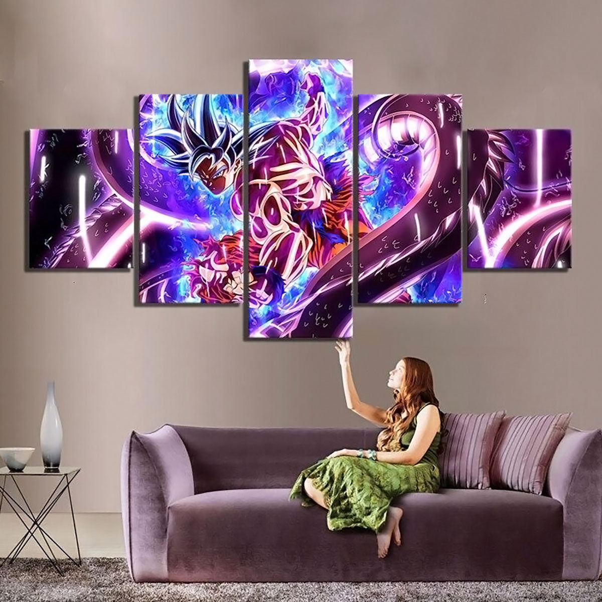 Dragon Ball Super Goku Ultra Instinct Canvas Wall Art - 5 Piece Split Panel DBZ Anime Poster - Ready to Hang Living Room Man Cave Decor - DR5144