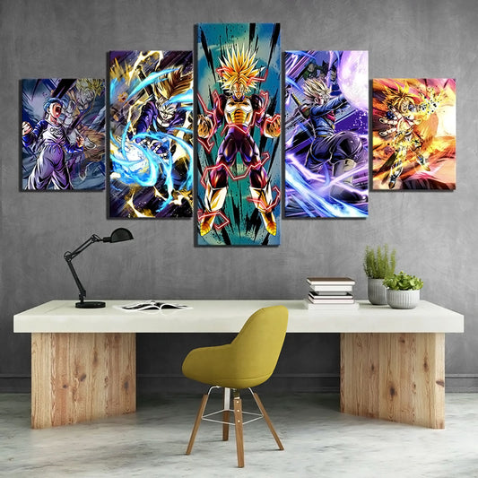 Dragon Ball Super Future Trunks Canvas Wall Art - 5 Piece Split Panel DBZ Anime Poster - Framed Ready to Hang Living Room Man Cave Decor - DR5161