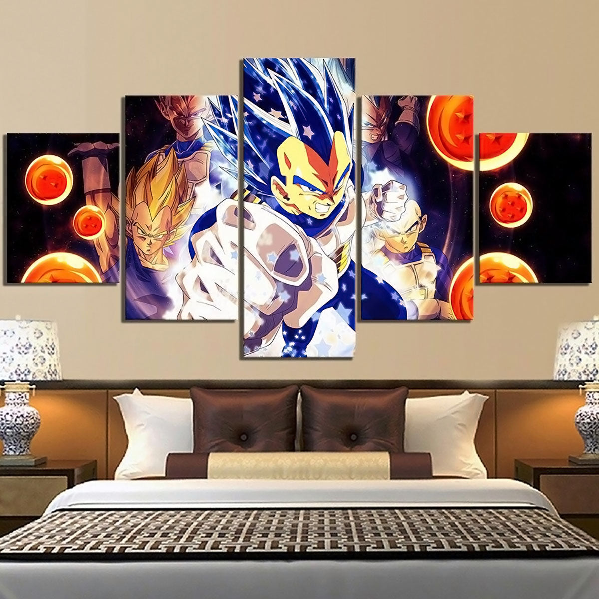 Dragon Ball - 5 Pieces Wall Art - Super Saiyan Vegeta - Printed Wall Pictures Home Decor - Dragon Ball Poster - Dragon Ball Canvas
