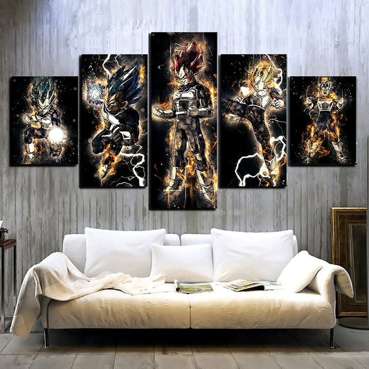 Dragon Ball - 5 Pieces Wall Art - Vegeta - Super Saiyan - Super Saiyan Blue -Super Saiyan God - Printed Wall Pictures Home Decor - Dragon Ball Poster - Dragon Ball Canvas