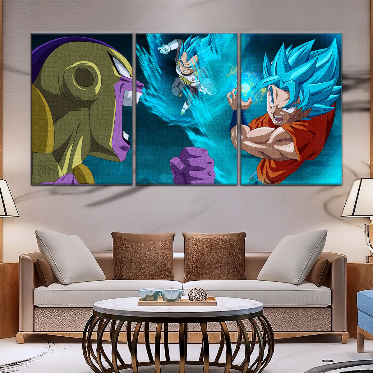 Dragon Ball Super Canvas Wall Art - DR5065 - Saiyan Blue Goku - Saiyan Blue Vegeta vs Golden Frieza
