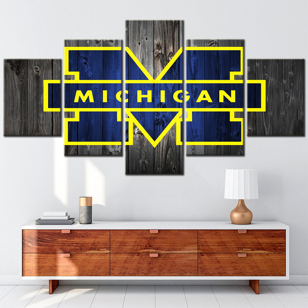 Football Team - 5 Pieces Wall Art - FT5001 - Michigan Wolverines Football Barnwood - Football Team Poster - Football Team Canvas