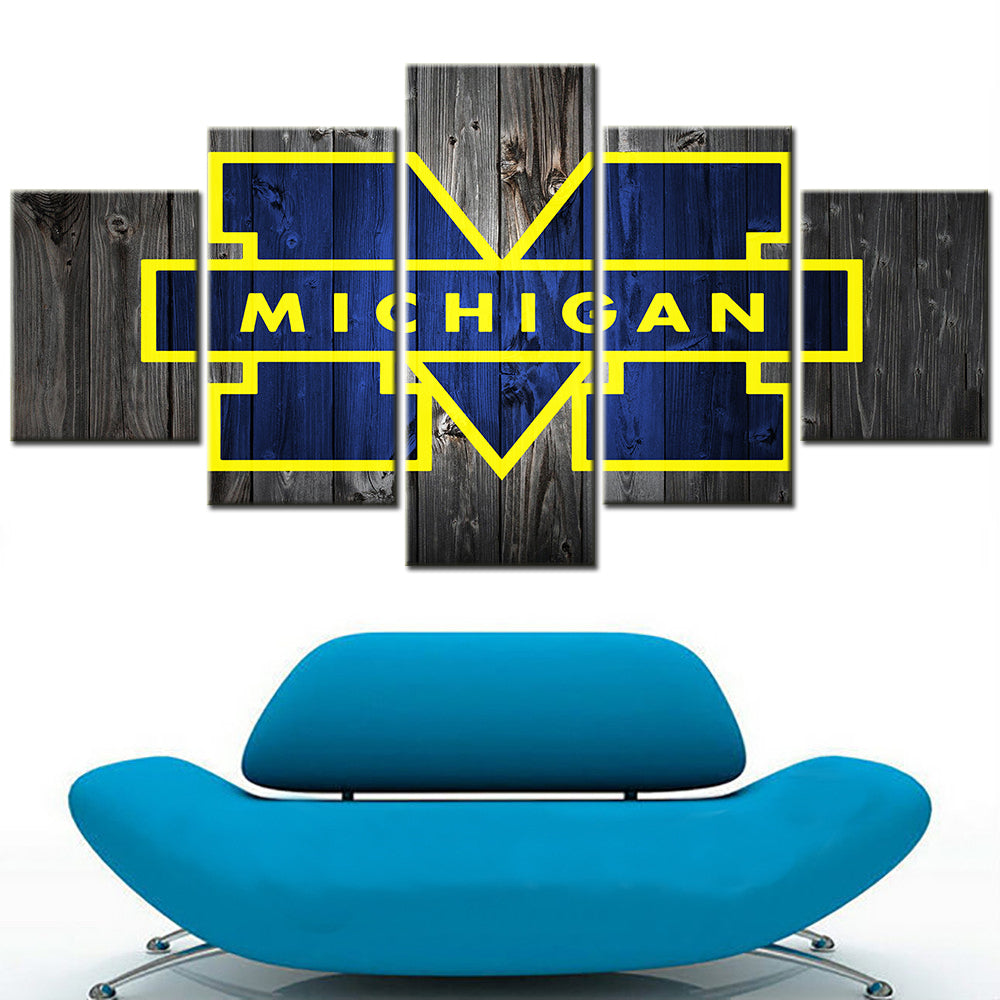 Football Team - 5 Pieces Wall Art - FT5001 - Michigan Wolverines Football Barnwood - Football Team Poster - Football Team Canvas