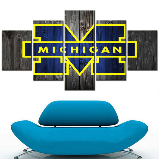 Football Team - 5 Pieces Wall Art - FT5001 - Michigan Wolverines Football Barnwood - Football Team Poster - Football Team Canvas