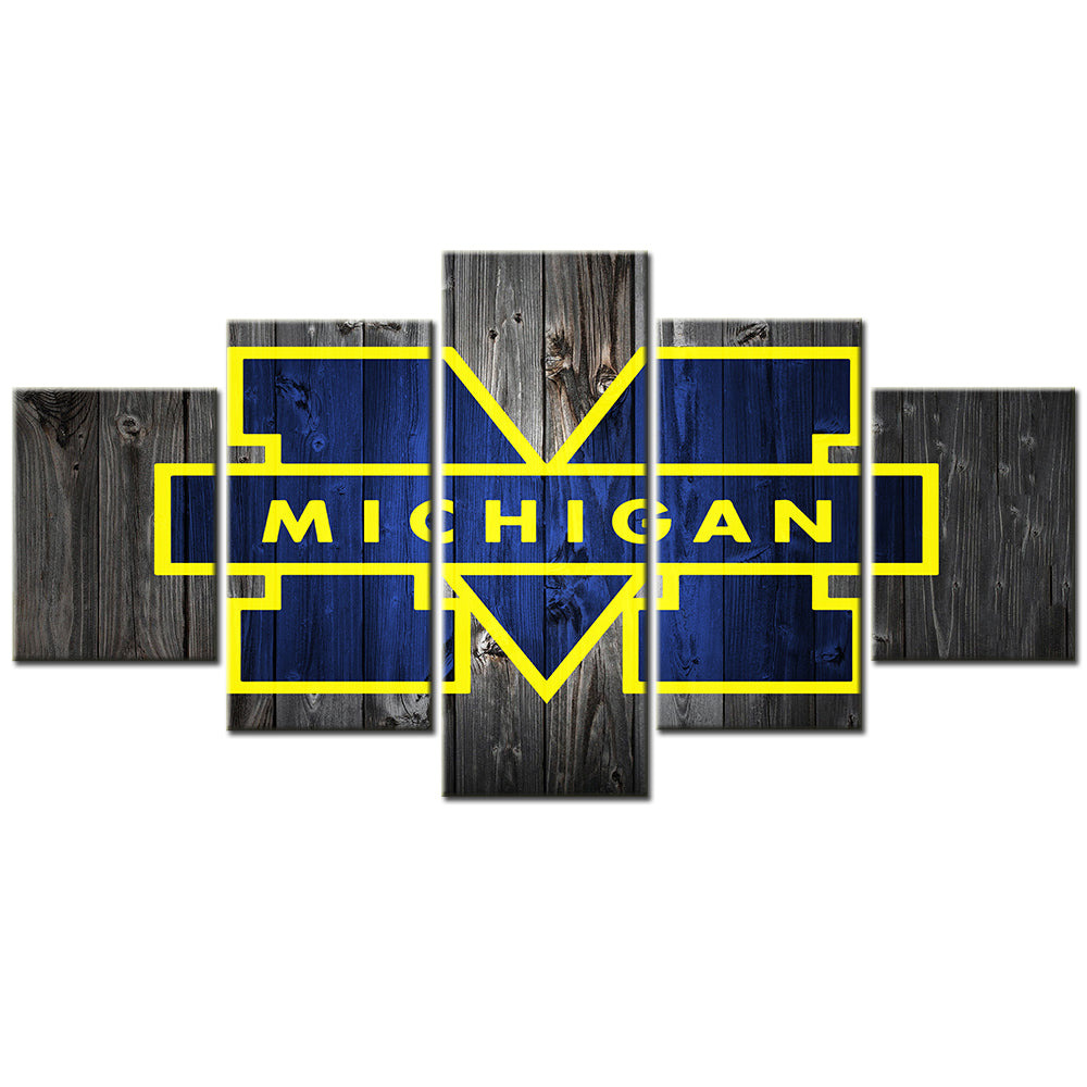 Football Team - 5 Pieces Wall Art - FT5001 - Michigan Wolverines Football Barnwood - Football Team Poster - Football Team Canvas