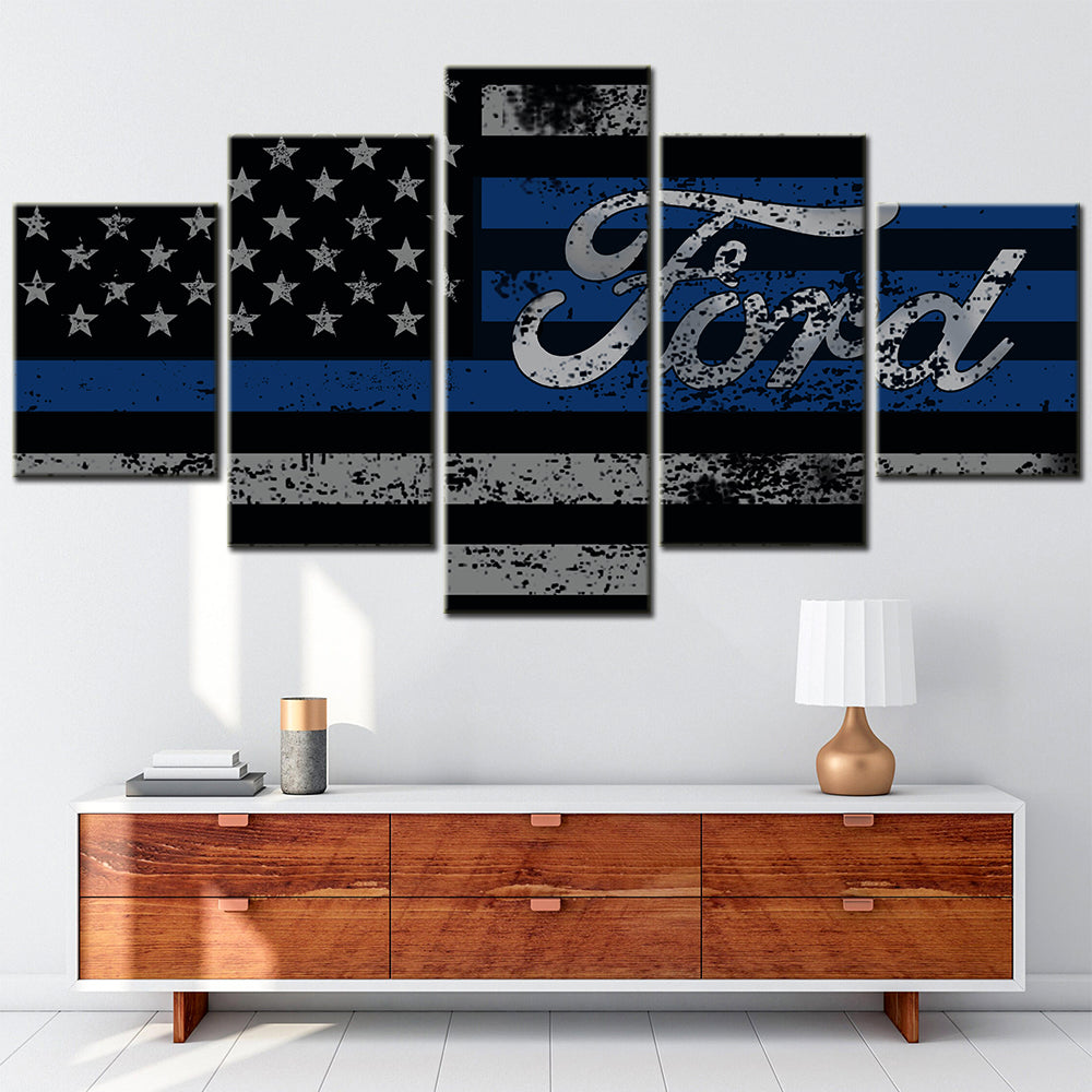 Ford - 5 Pieces Wall Art - FO5001 - Ford Blue Flag Rustic - Ford Poster - Ford Canvas