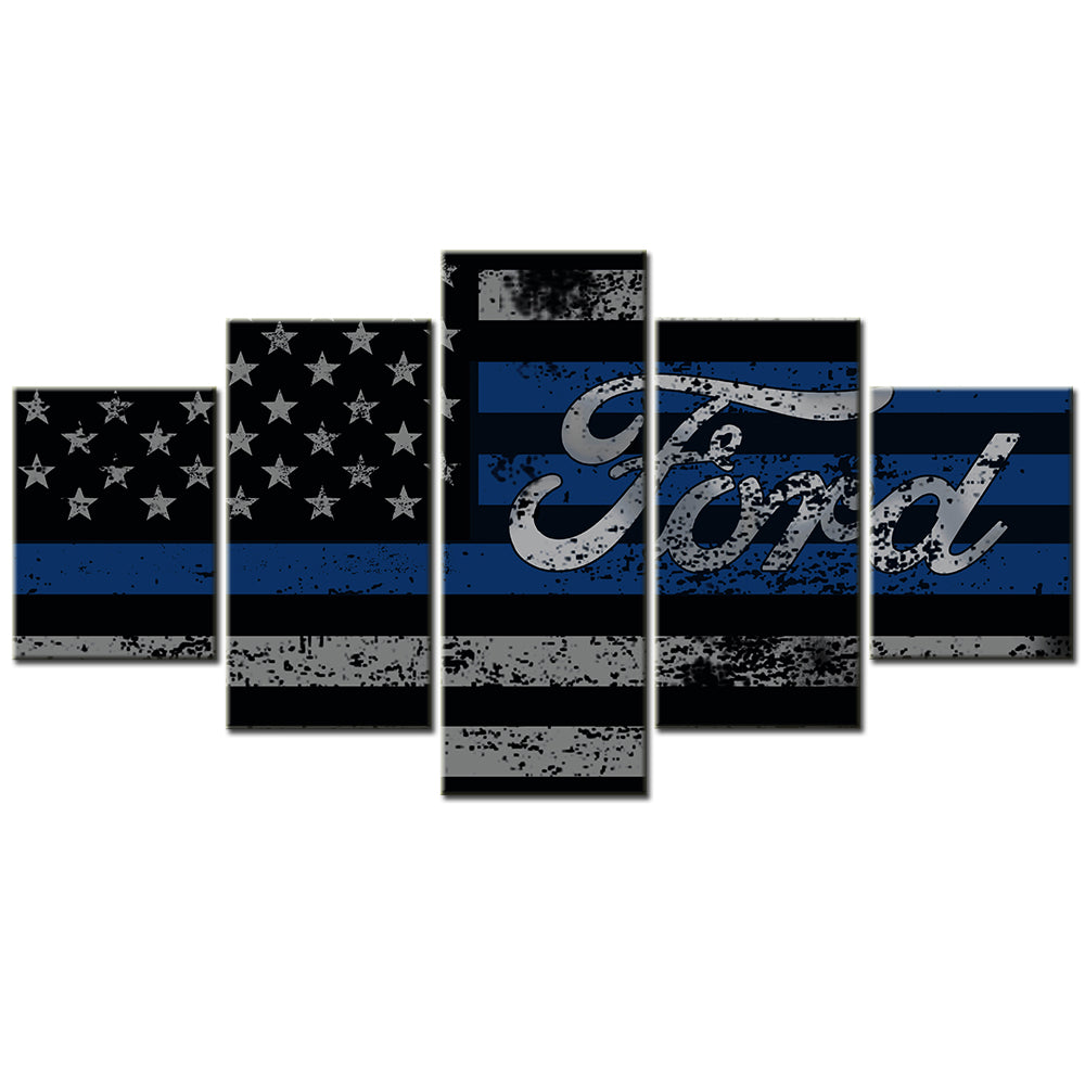 Ford - 5 Pieces Wall Art - FO5001 - Ford Blue Flag Rustic - Ford Poster - Ford Canvas