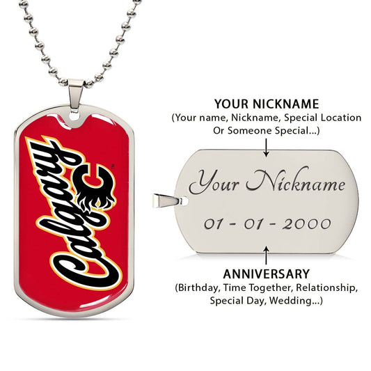 Hockey Dog Tag Necklace - HKD021 - Calgary Flames Sports - Military Ball Chain