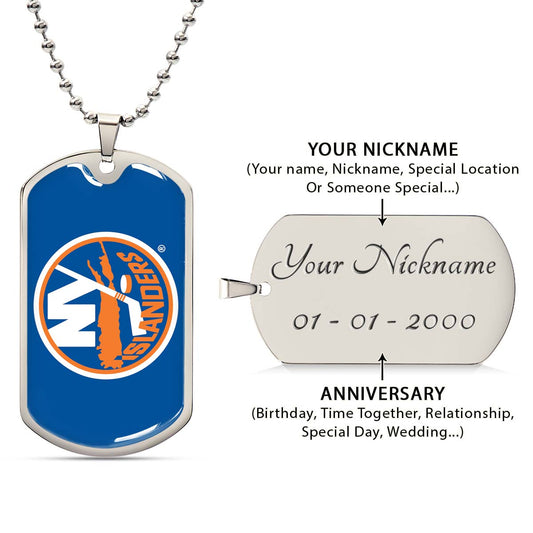 Hockey Dog Tag Necklace - HKD026 - New York Islanders Sports - Military Ball Chain
