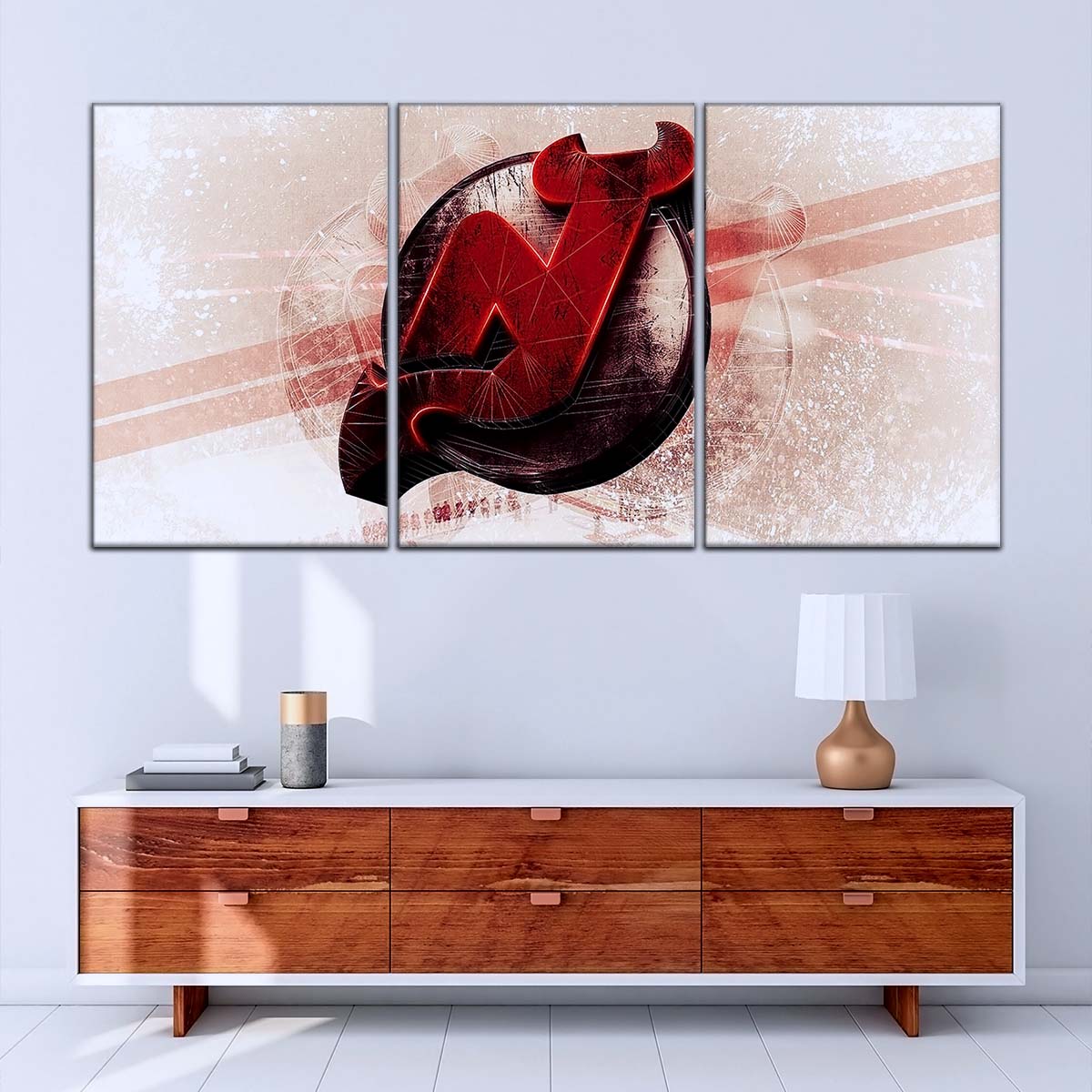 Hockey Canvas Wall Art - IH5024 - New Jersey Devils - Bold Sports Emblem