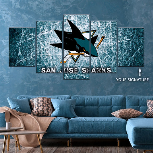 Hockey Canvas Wall Art - IH5033 - San Jose Sharks - Fierce Hockey Spirit on Ice