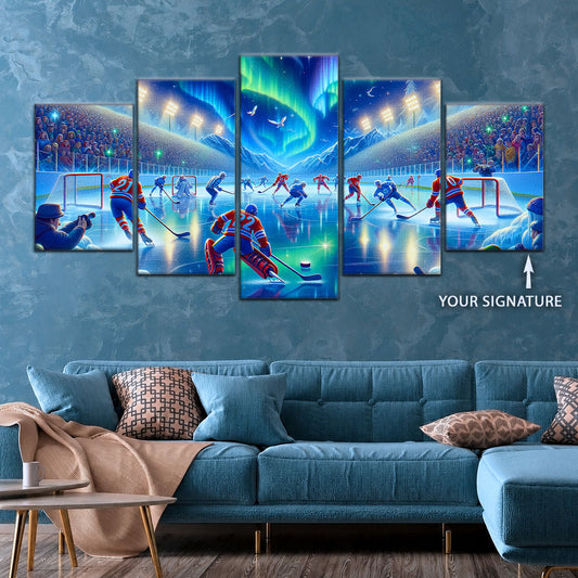 Hockey Canvas Wall Art - IH5040 - Spectacular Northern Lights NHL Game