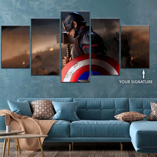Marvel Wall Art - MCU5048 - Captain America - Steve Rogers - Mjölnir Hammer Shield - Avengers EndGame - Marvel Cinematic Universe Poster - Marvel Cinematic Universe Canvas