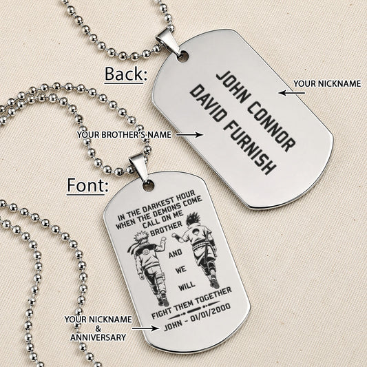 Naruto Engraved Dog Tag Necklace - NAD001 - Naruto Uzumaki - Sasuke Uchiha - Call On Me Brother