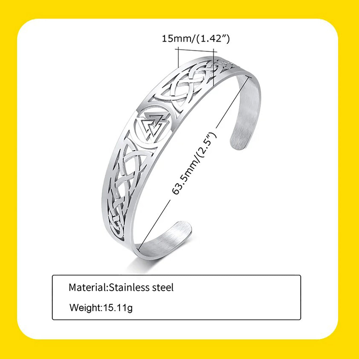 Viking - Nordic Viking Knot Bracelets for Men, Black Silver Color Hollow Stainless Steel Cuff Bangle, Amulet Protection Wristband