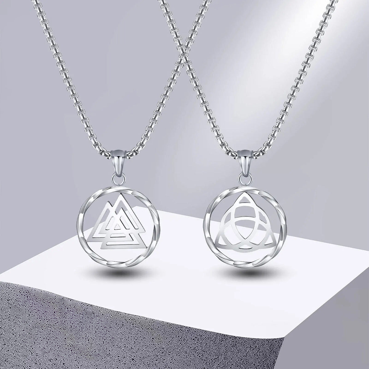 Viking - Norse Viking Necklaces for Men Women, Stainless Steel Round Hollow Knot Pendant Collar Jewelry