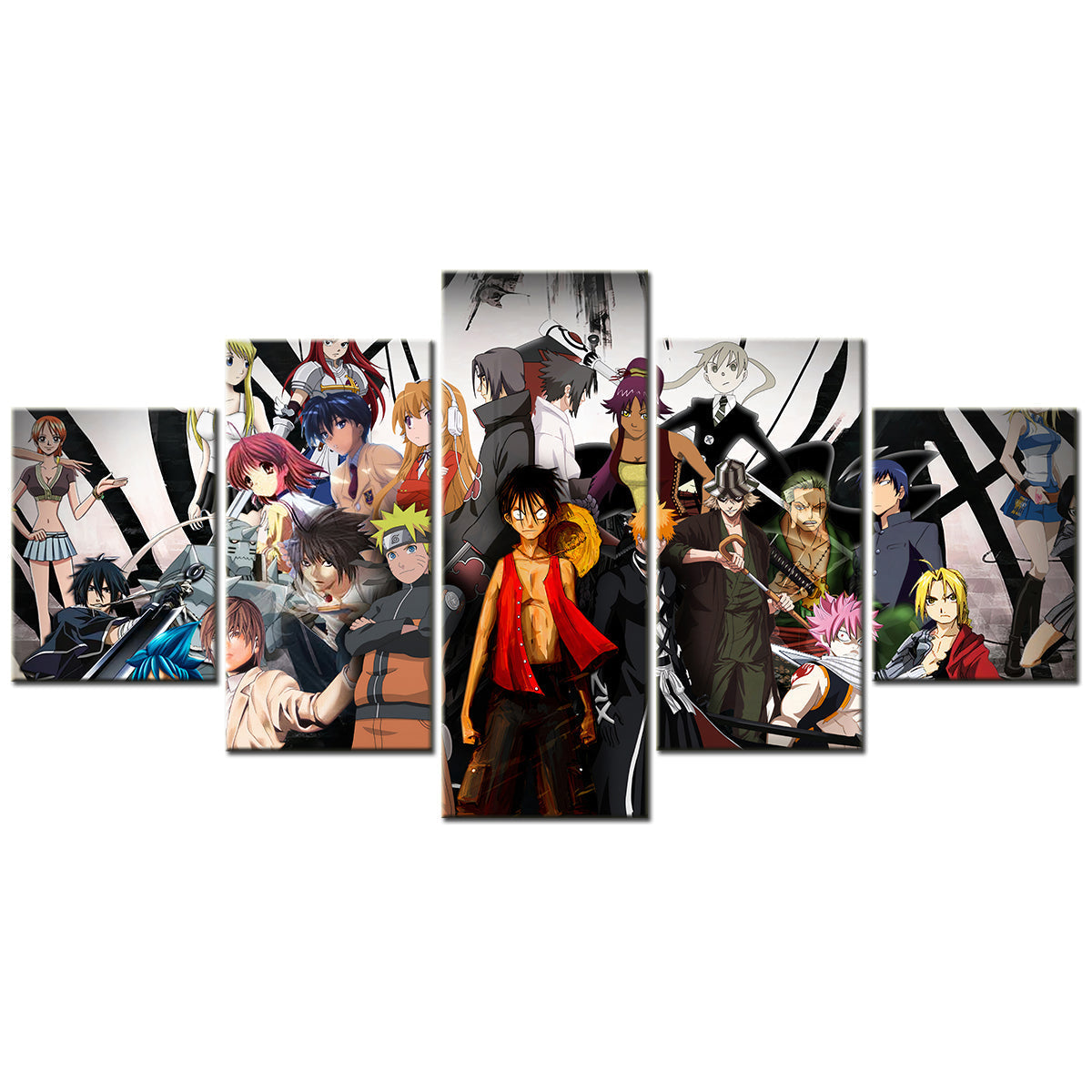 One Piece & Naruto Crossover Canvas Wall Art - OP5136 - Luffy - Zoro - Naruto - Kakashi