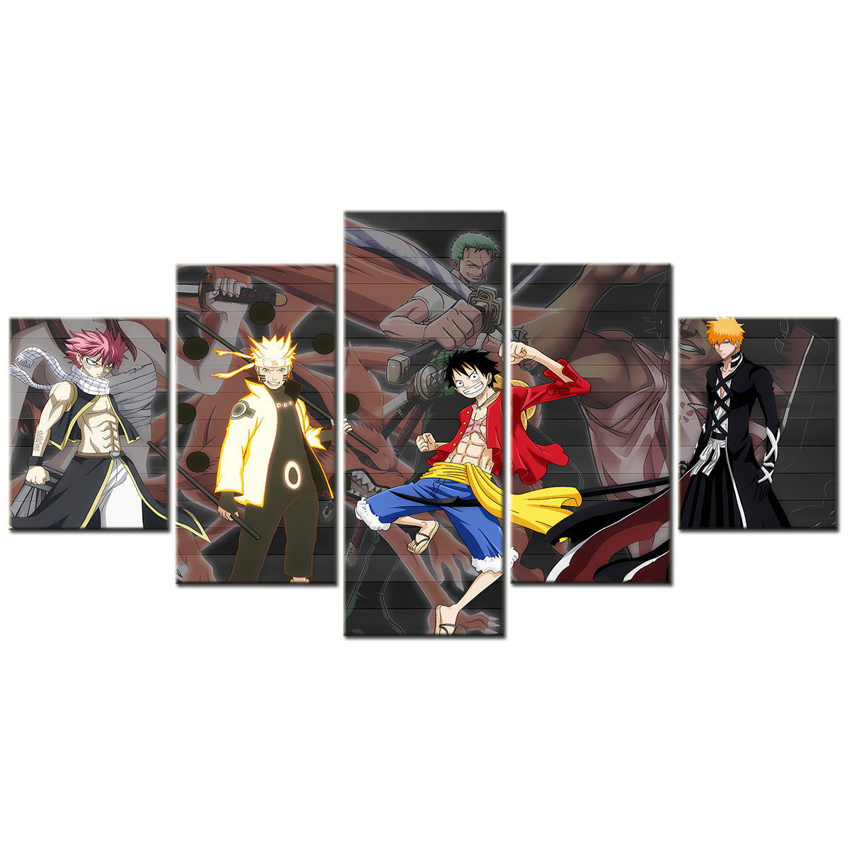 One Piece & Naruto Crossover Canvas Wall Art - OP5142 - Luffy - Zoro - Naruto - Kakashi
