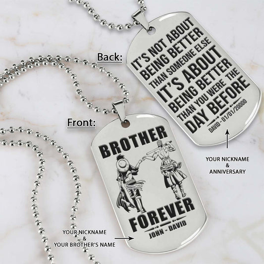 One Piece Dog Tag - Brother Forever - It's About Being Better Than You Were The Day Before - Monkey D. Luffy - Roronoa Zoro - One Piece Necklace - Engrave Dog Tag