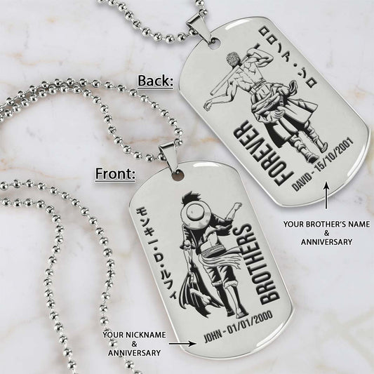 One Piece Dog Tag - Brothers Forever - Monkey D. Luffy - Roronoa Zoro - One Piece Necklace - Engrave Dog Tag