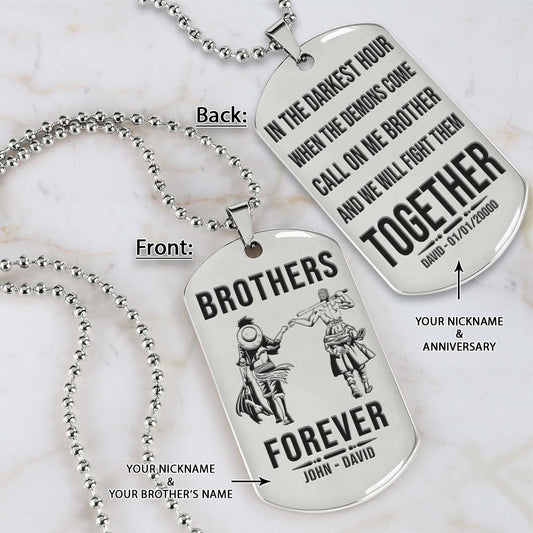 One Piece Dog Tag - Brothers Forever - Call On Me Brother - Monkey D. Luffy - Roronoa Zoro - One Piece Necklace - Engrave Dog Tag