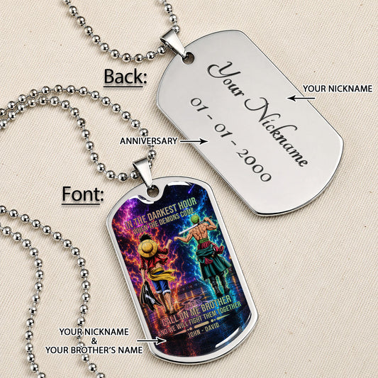 One Piece Dog Tag Necklace - OPDL006 - Monkey D. Luffy - Roronoa Zoro - Call On Me Brother - Military Ball Chain