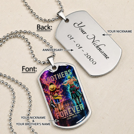 One Piece Dog Tag Necklace - OPDL008 - Monkey D. Luffy - Roronoa Zoro - Brothers Forever - Military Ball Chain