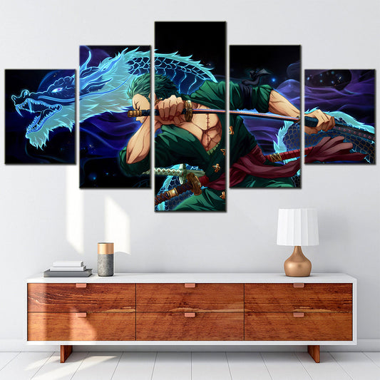 One Piece - 5 Pieces Wall Art - Roronoa Zoro - Printed Wall Pictures Home Decor - One Piece Poster - One Piece Canvas