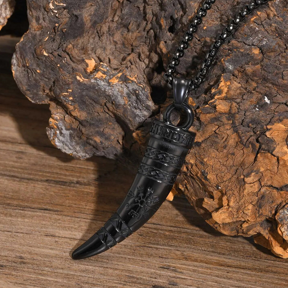 Viking - Rock Punk Viking Horn Necklaces for Men, Stainless Steel Norse Celtic Knots Compass Pendant Collar, Amulet Gift Jewelry