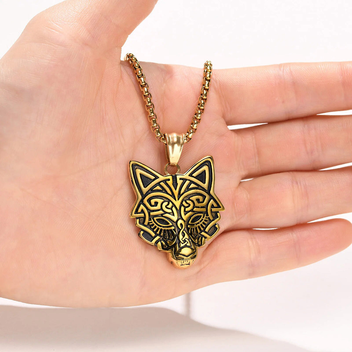 Viking - Rock Punk Wolf Head Necklaces for Men, Solid Stainless Steel Material Viking Animal Style Pendant