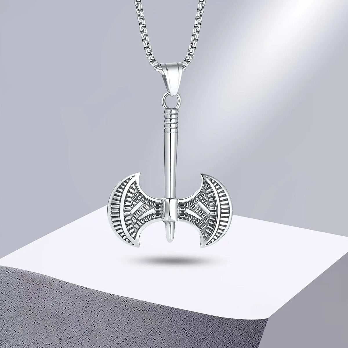 Viking - Gothic Viking Men Axe Necklace, Retro Nordic Almut Stainless Steel Pendant, Chunky Punk Boy Neck Collar