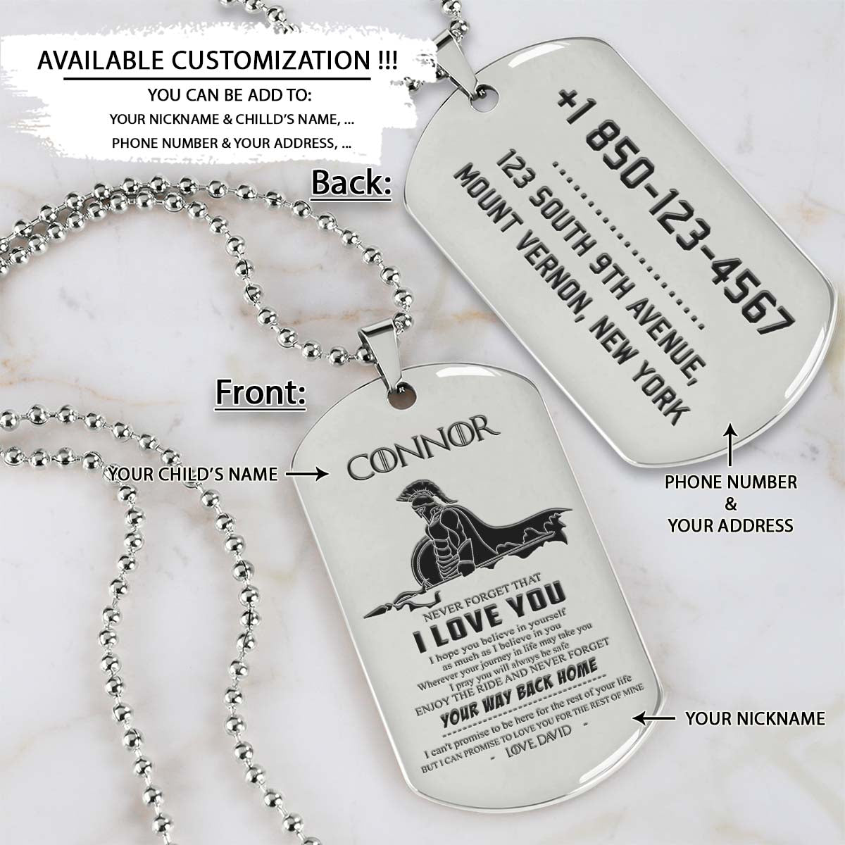 Spartan Dog Tag - Dad To Son - Your Way Back Home - Spartan Warrior - Sparta - Leonidas - Gladiator - Spartan Necklace - Engrave Dog Tag