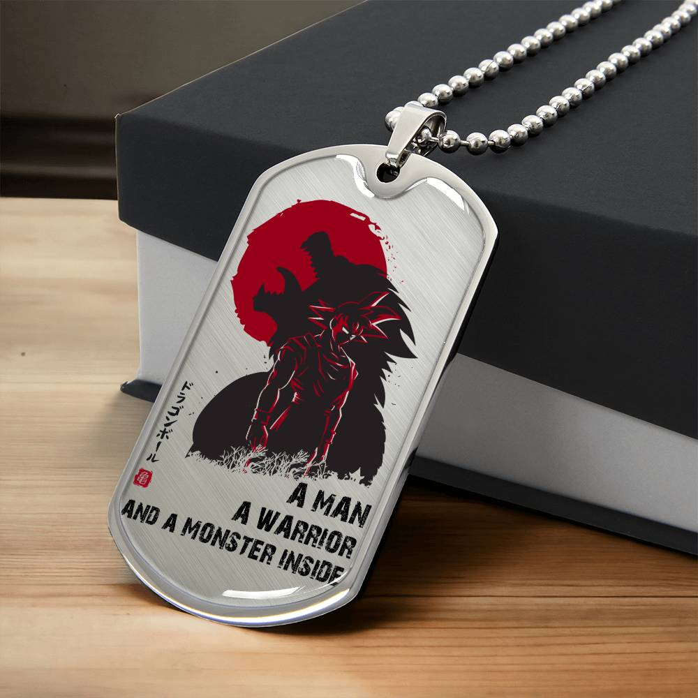 Dragon Ball - A Man - A Warrior - A Monster Inside - Goku - Dragon Ball Dog Tag - Military Ball Chain - Luxury Dog Tag
