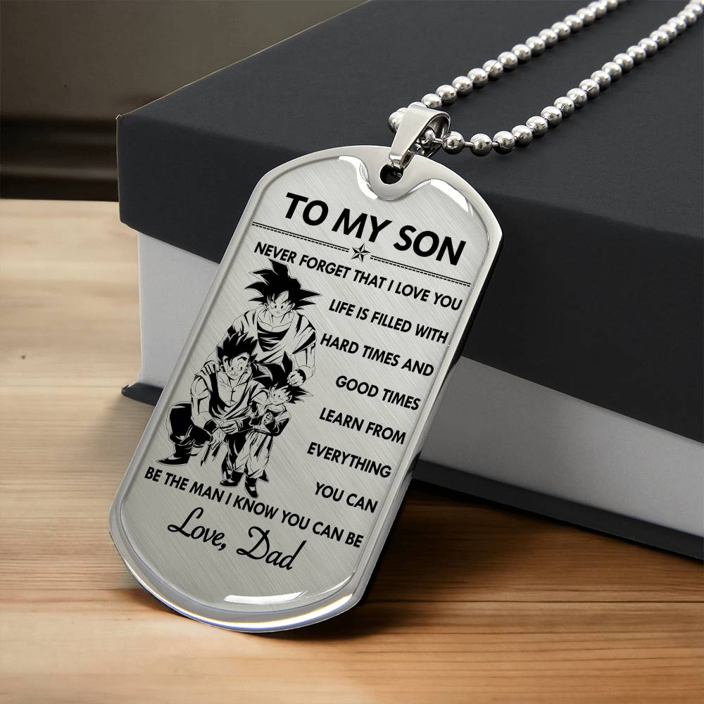 Dragon Ball - Dad To Son - Never Foget That I Love You - Goku - Gohan - Goten - Dragon Ball Dog Tag - Military Ball Chain - Luxury Dog Tag