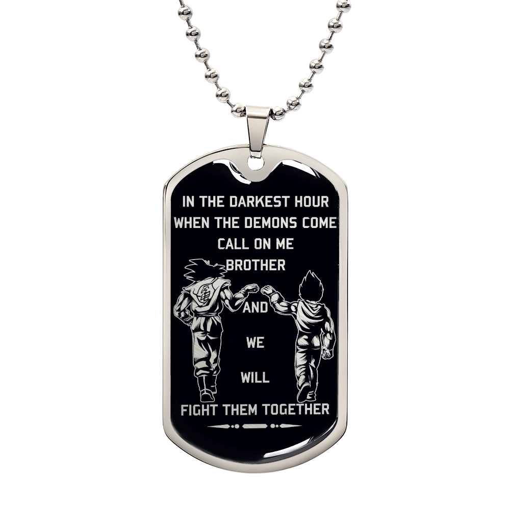 Dragon Ball - Call On Me Brother - Goku - Vegeta - Black Dog Tag - Dragon Ball Dog Tag - Military Ball Chain - Luxury Dog Tag