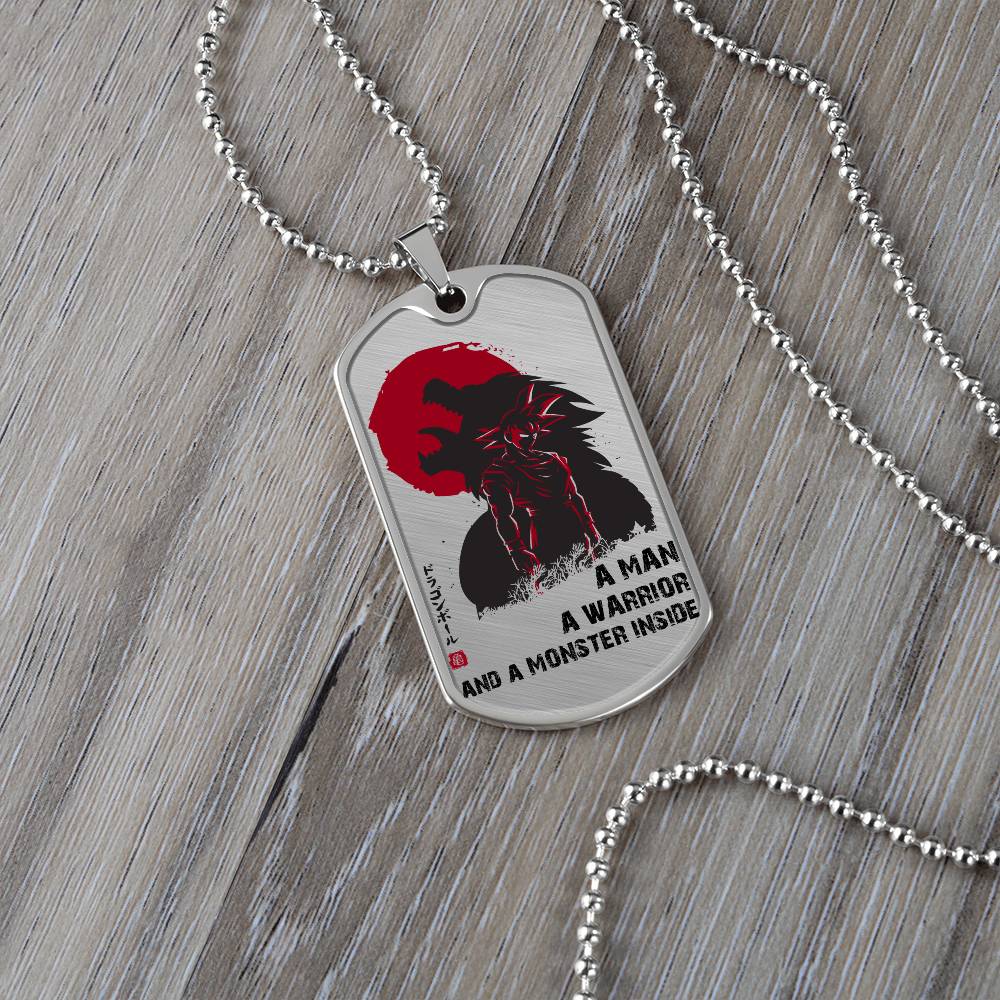 Dragon Ball - A Man - A Warrior - A Monster Inside - Goku - Dragon Ball Dog Tag - Military Ball Chain - Luxury Dog Tag