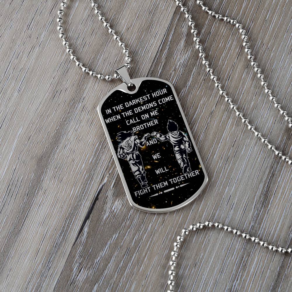 Dragon Ball - Call On Me Brother - Goku - Vegeta - Galaxy - Black Dog Tag - Dragon Ball Dog Tag - Military Ball Chain - Luxury Dog Tag