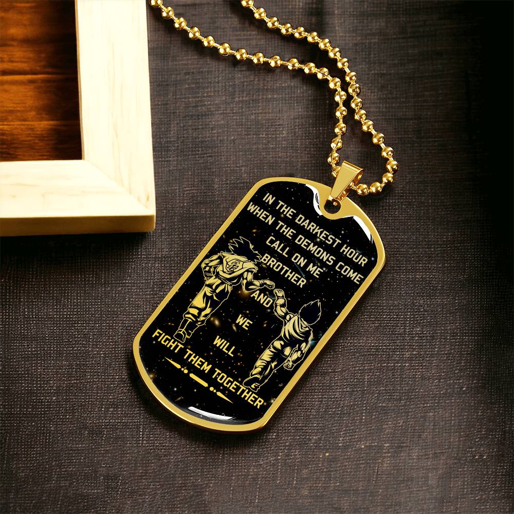 Dragon Ball - Call On Me Brother - Goku - Vegeta - Galaxy - Black Dog Tag - Dragon Ball Dog Tag - Military Ball Chain - Luxury Dog Tag