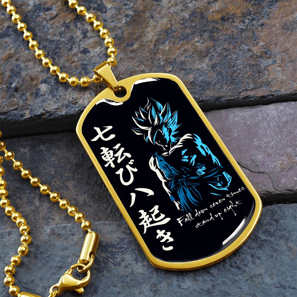 Dragon Ball - Fall Down Seven Times Stand Up Eight - Goku - Supper Saiyan Blue - Black Dog Tag - Dragon Ball Dog Tag - Military Ball Chain - Luxury Dog Tag