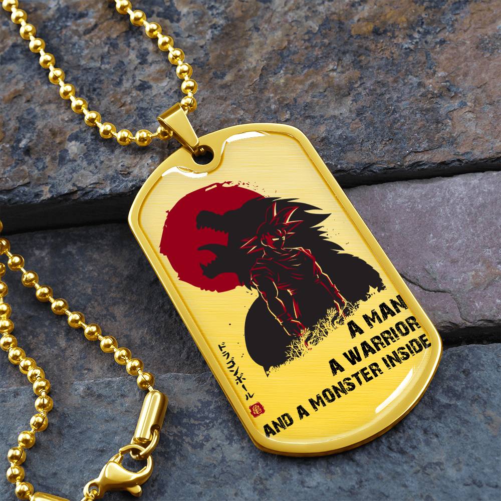 Dragon Ball - A Man - A Warrior - A Monster Inside - Goku - Dragon Ball Dog Tag - Military Ball Chain - Luxury Dog Tag